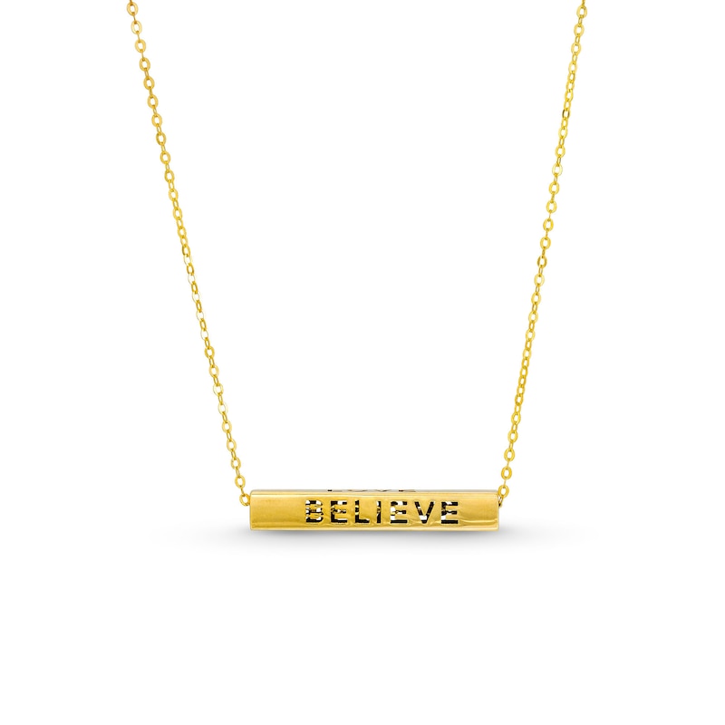 Made in Italy Sideways Bar Phrases Pendant in 14K Gold - 17"