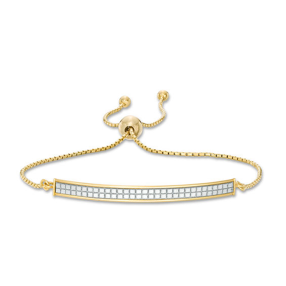 Made in Italy Glitter Enamel Bar Bolo Bracelet in 14K Gold - 10.0"