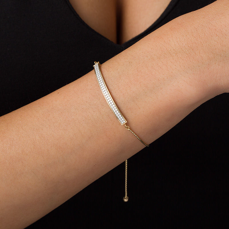 Main Image 2 of Made in Italy Glitter Enamel Bar Bolo Bracelet in 14K Gold - 10.0"