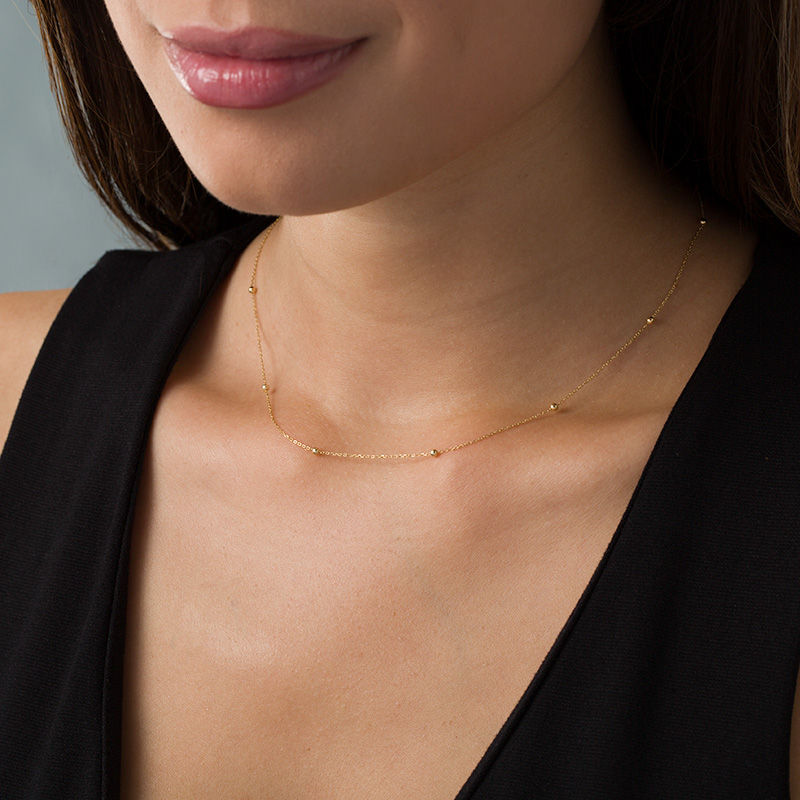 Main Image 2 of Made in Italy Triple Bead Station Necklace in 14K Gold - 16"