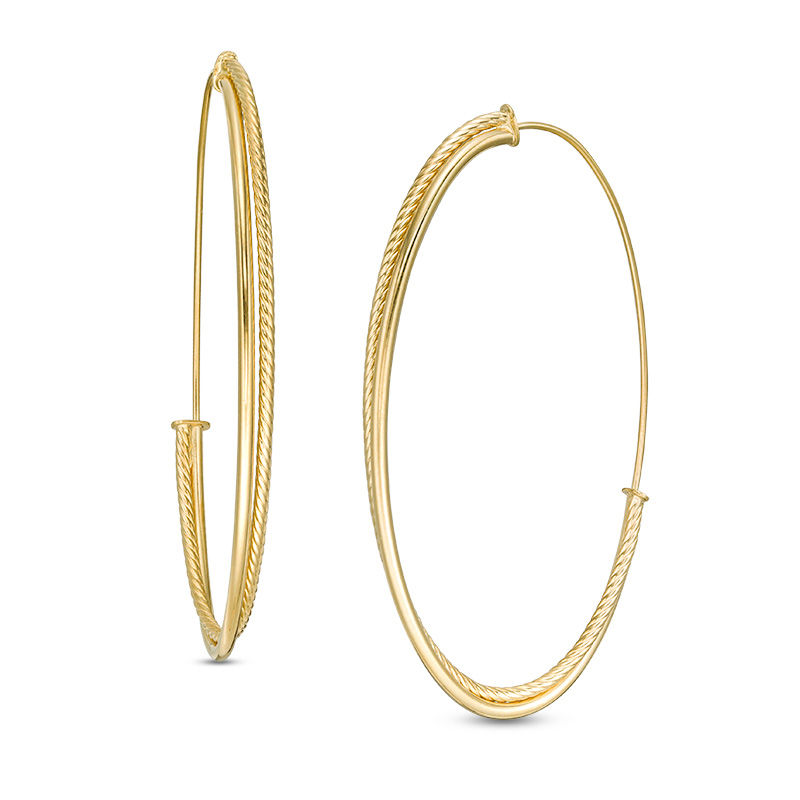 Main Image 1 of Made in Italy 50.0mm Diamond-Cut Hoop Earrings in 14K Gold