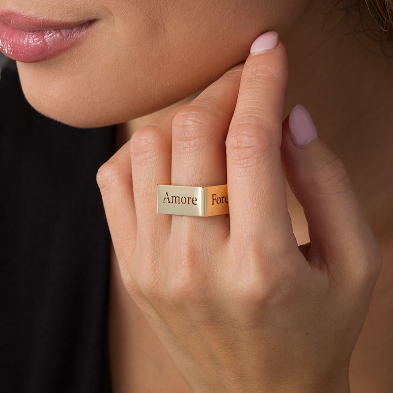 Main Image 2 of Made in Italy 10.0mm Square Ring in 14K Gold - Size 7