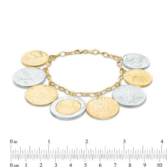 Made in Italy Bronze and Stainless Steel Lire Coins Bracelet in 14K Gold - 7.5"