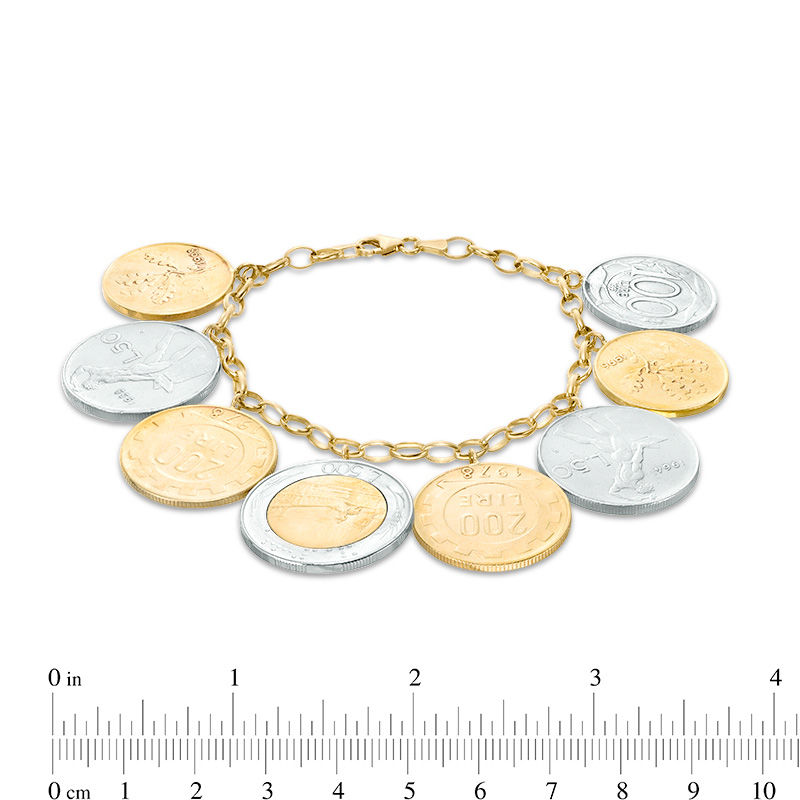 Made in Italy Bronze and Stainless Steel Lire Coins Bracelet in 14K Gold - 7.5"