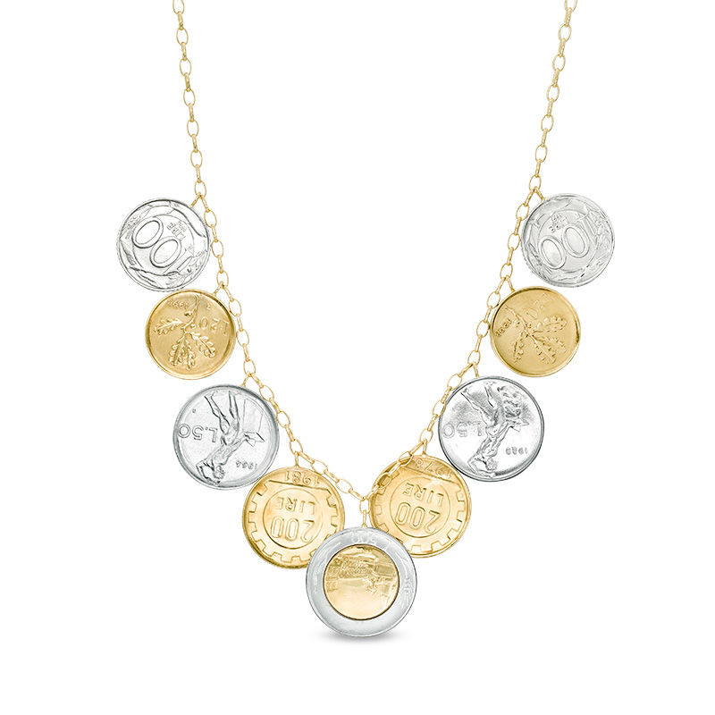 Main Image 4 of Made in Italy Bronze and Stainless Steel Lire Coins Necklace in 14K Gold