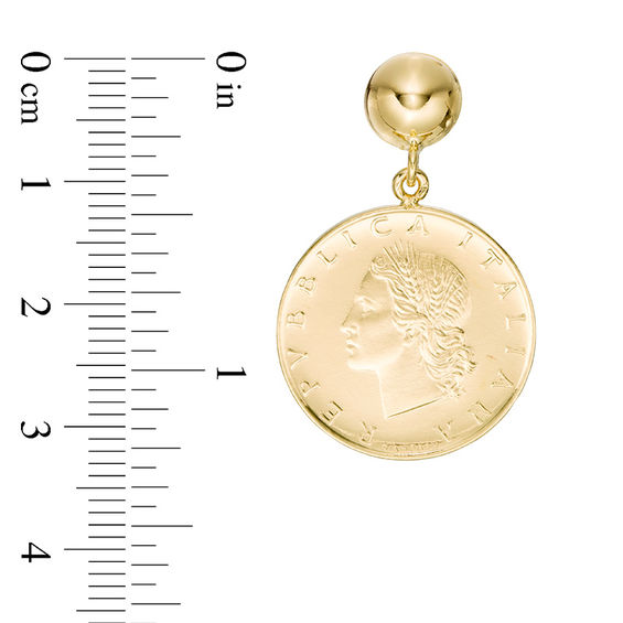 Made in Italy Bronze Lire Coin Drop Earrings in 14K Gold