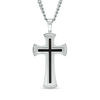 Thumbnail Image 1 of Men's 1/8 CT. T.W. Diamond Satin Finish Cross Pendant in Stainless Steel with Black Resin Inlay - 24"