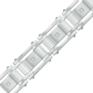 1/20 CT. T.W. Diamond Curved Rectangle Link Bracelet in Stainless Steel - 8.5"