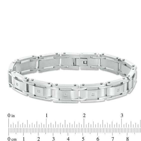 1/20 CT. T.w. Diamond Curved Slope Rectangle Link Bracelet in Stainless Steel - 8.5"