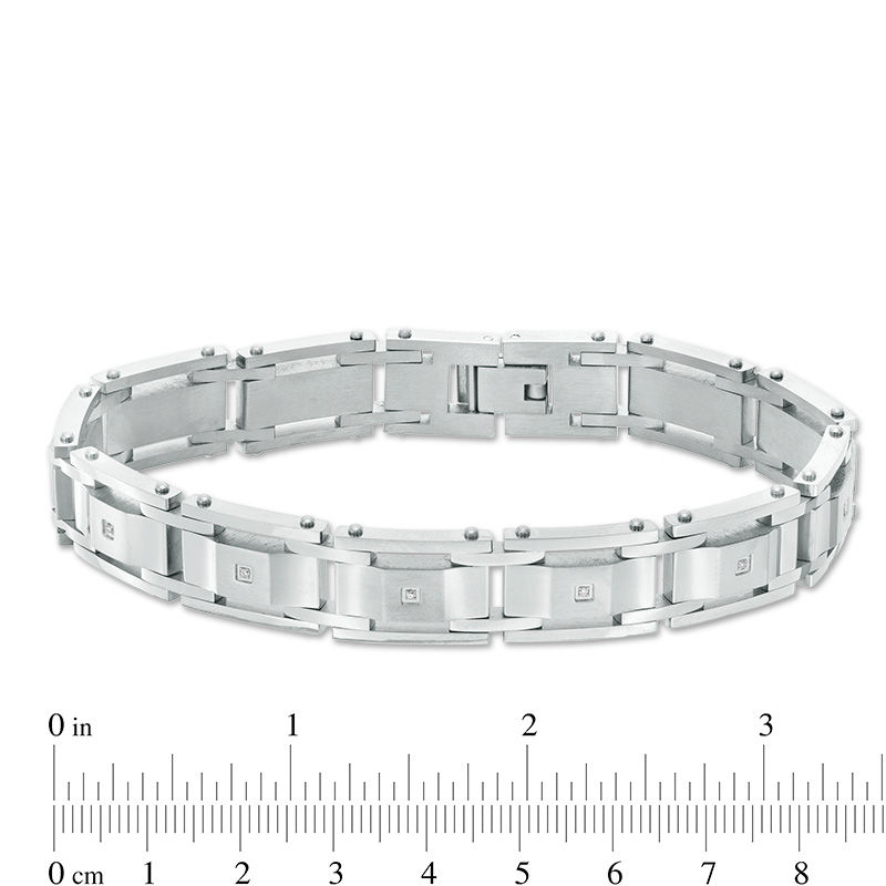 Men's 1/20 CT. T.W. Diamond Curved Slope Rectangle Link Bracelet in Stainless Steel - 8.5"