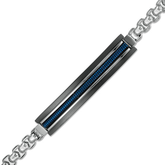 Multi-Finish ID Bracelet in Stainless Steel and Black and Blue IP - 8.5"
