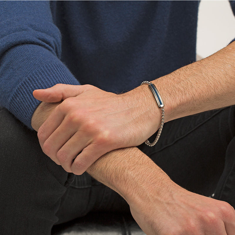 Main Image 2 of Multi-Finish ID Bracelet in Stainless Steel and Black and Blue IP - 8.5"