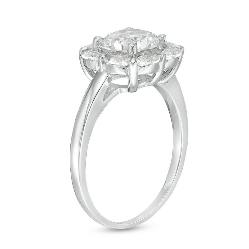 7.0mm Cushion-Cut Lab-Created White Sapphire Frame Engagement Ring in Sterling Silver