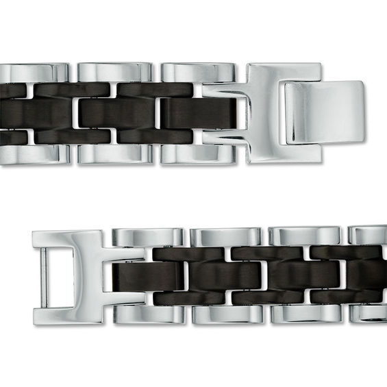 Two-Tone Carbon fiber ID Bracelet in Stainless Steel and Black and Blue IP - 8.5"