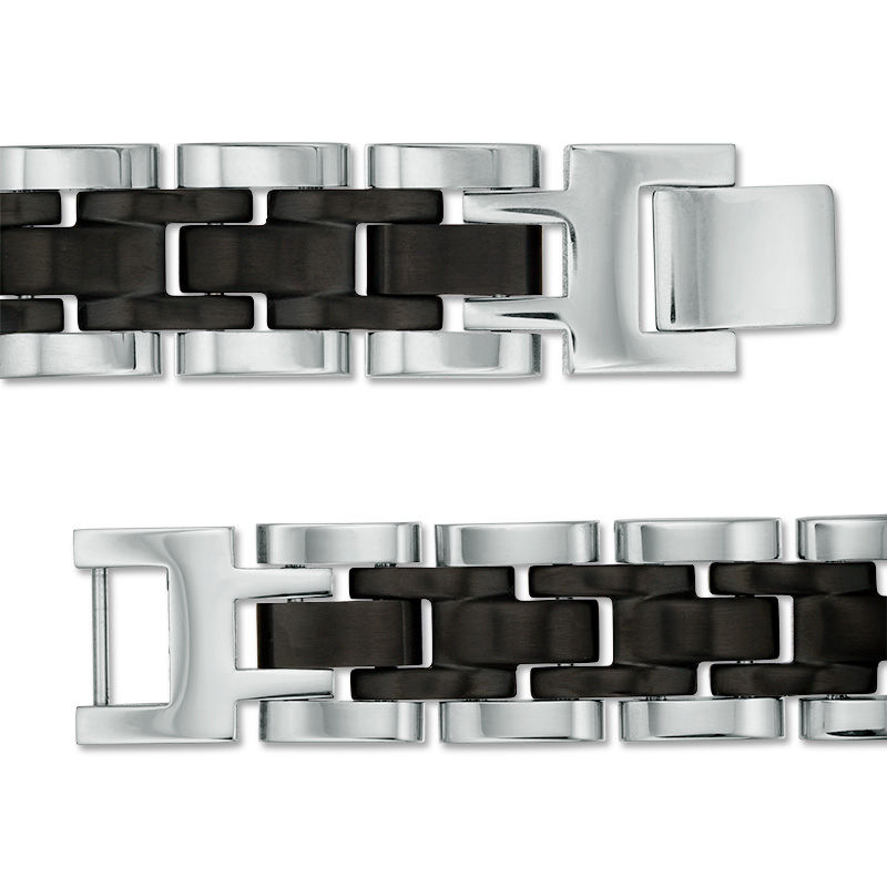 Main Image 2 of Men's Two-Tone Carbon fiber ID Bracelet in Stainless Steel and Black and Blue IP - 8.5"