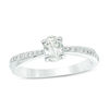 Oval Lab-Created White Sapphire Crossover Shank Engagement Ring in Sterling Silver