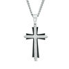 Thumbnail Image 1 of Men's 1/3 CT. T.W. Diamond Double Row Layered Cross Pendant in Stainless Steel and Black IP - 24"