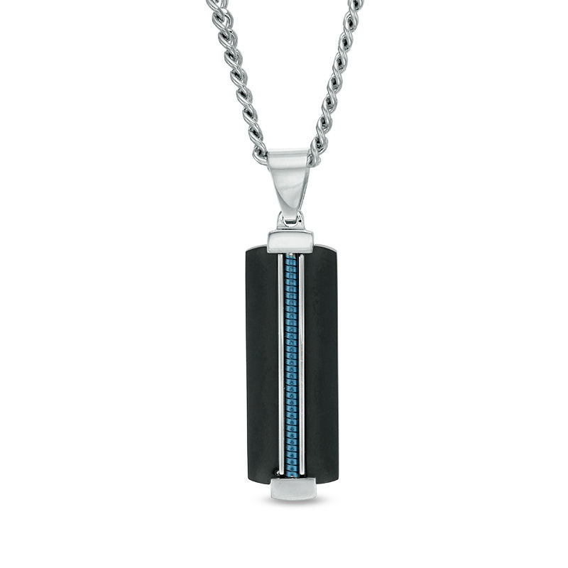 Main Image 1 of Men's Multi-Finish Dog Tag Pendant in Stainless Steel and Black and Blue IP - 24"