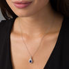 Thumbnail Image 1 of Oval Lab-Created Blue and White Sapphire Double Frame Petal Accent Pendant in Sterling Silver