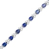 Thumbnail Image 1 of Pear-Shaped Lab-Created Blue and White Sapphire Trios Bracelet in Sterling Silver