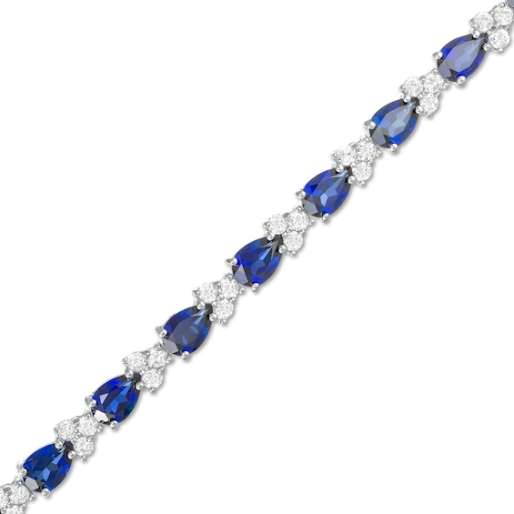 Pear-Shaped Lab-Created Blue and White Sapphire Trios Bracelet in Sterling Silver