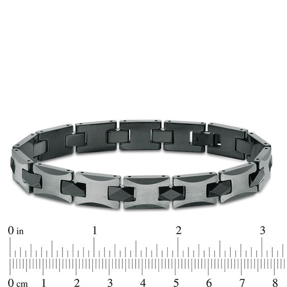 10.5mm Multi-Finish Etched Diamond Link Chain Bracelet in Tungsten and Black IP - 8.5"