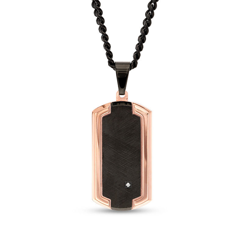Main Image 1 of Men's Diamond Accent Brushed Inlay and Bevelled Edge Dog Tag Pendant in Stainless Steel with Rose and Black IP - 24"