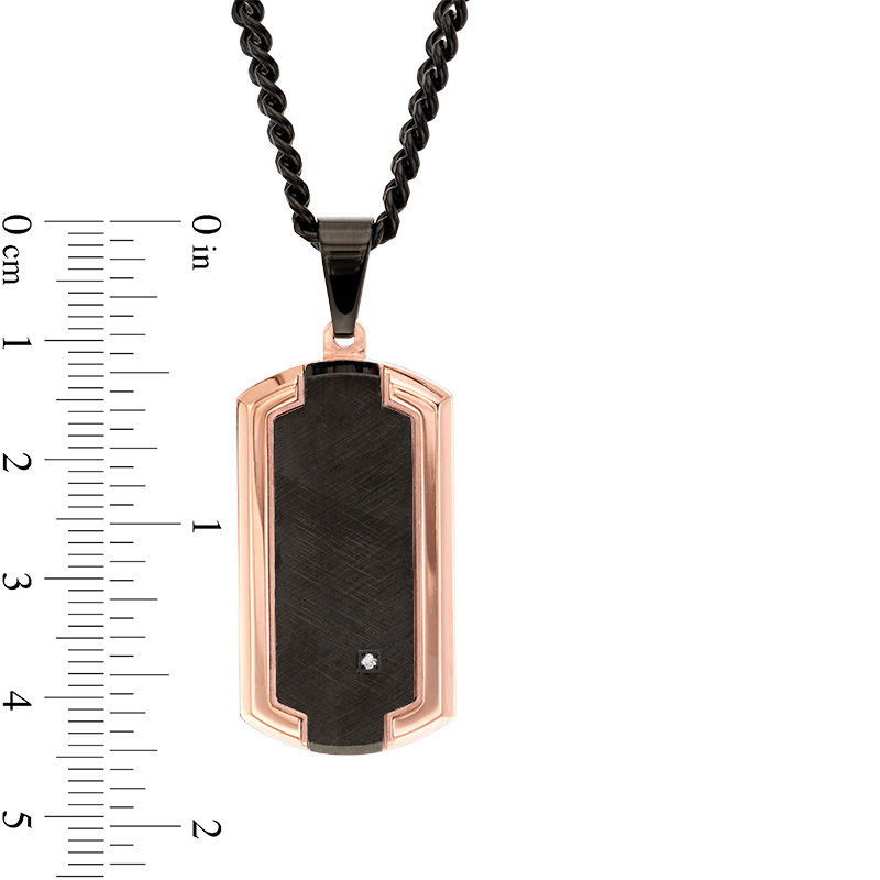 Main Image 2 of Men's Diamond Accent Brushed Inlay and Bevelled Edge Dog Tag Pendant in Stainless Steel with Rose and Black IP - 24"
