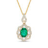 Thumbnail Image 1 of Oval Lab-Created Emerald and White Sapphire Ornate Frame Pendant in Sterling Silver with 14K Gold Plate