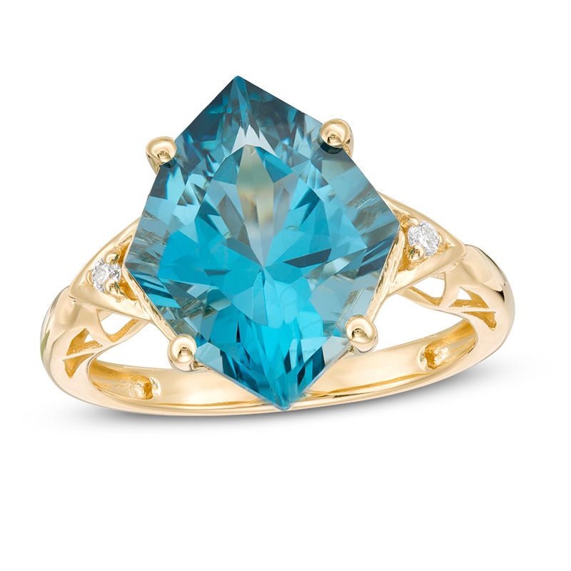 Marquise London Blue Topaz and Diamond Accent Triangle Ring in 10K Gold