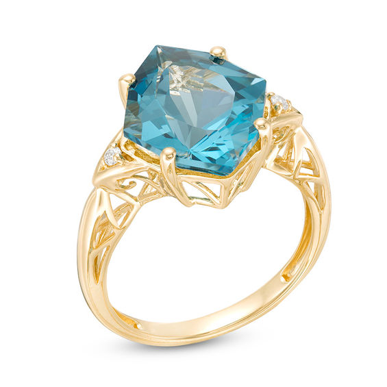 Marquise London Blue Topaz and Diamond Accent Triangle Ring in 10K Gold