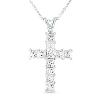 1-1/2 CT. T.W. Princess-Cut Diamond Cross Pendant in 14K White Gold (H/SI1)