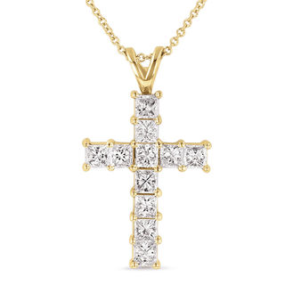 1-1/2 CT. T.W. Princess-Cut Diamond Cross Pendant in 14K Gold (H/SI1)