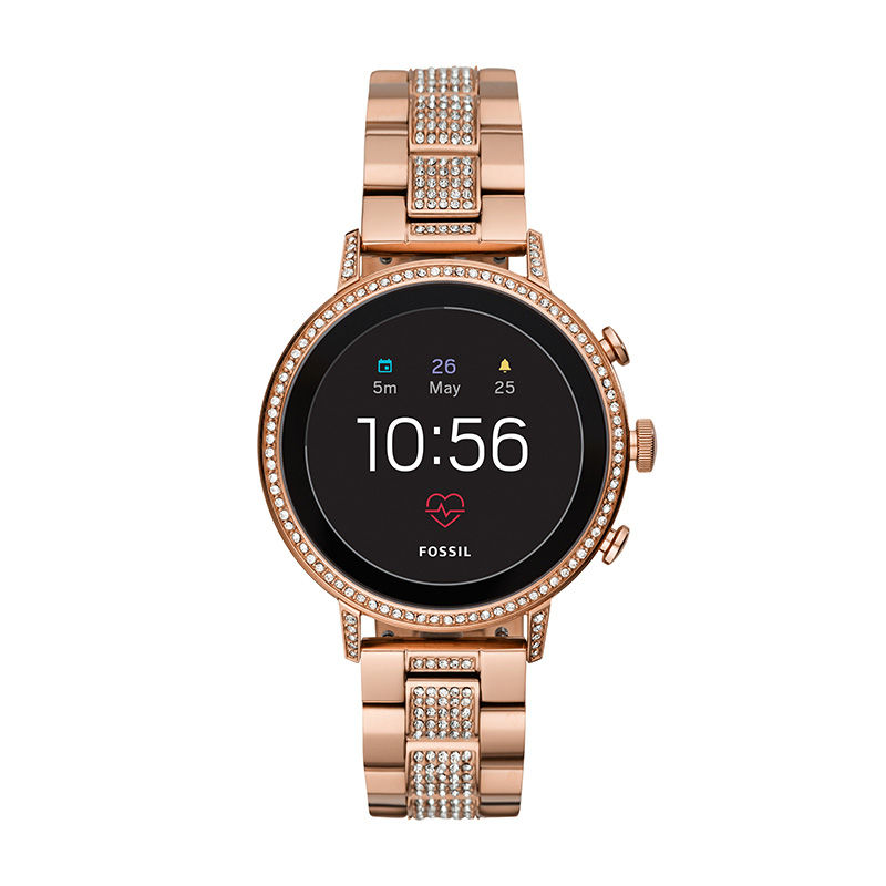 Ladies' Fossil Q Venture HR Crystal Accent Rose-Tone Gen 4 Smart Watch with Black Dial (Model: FTW6011)