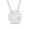 Thumbnail Image 1 of 6.0mm Cushion-Cut Lab-Created White Sapphire Sunburst Frame Pendant in Sterling Silver