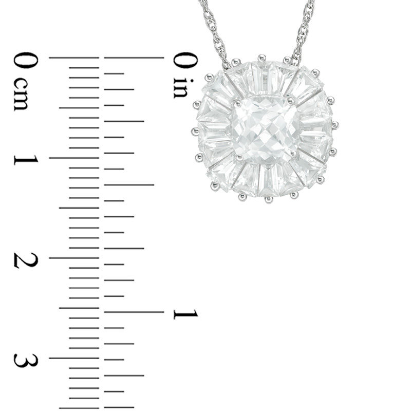Main Image 2 of 6.0mm Cushion-Cut Lab-Created White Sapphire Sunburst Frame Pendant in Sterling Silver