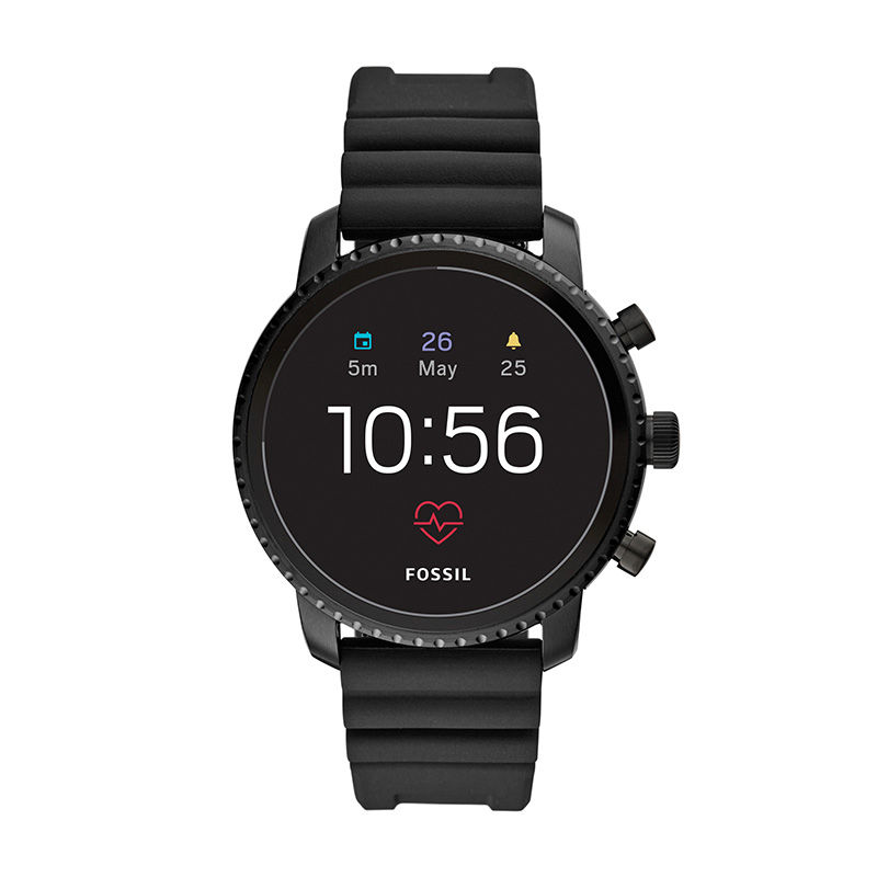 Main Image 1 of Men's Fossil Q Explorist HR Black Strap Gen 4 Smart Watch with Black Dial (Model: FTW4018)