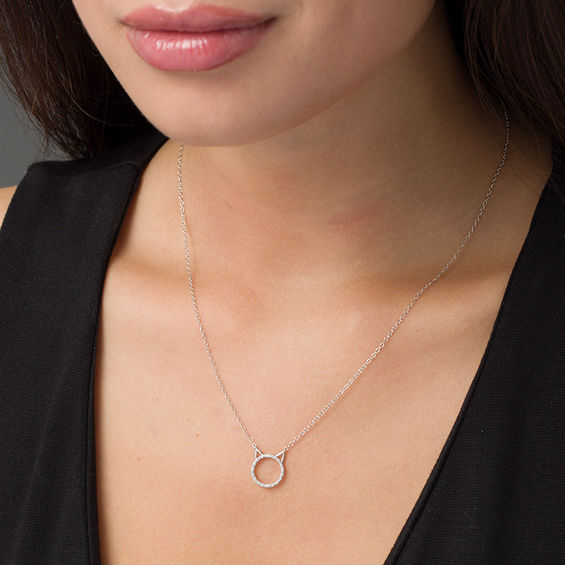 1/20 CT. T.w. Diamond Cat Necklace in 10K White Gold