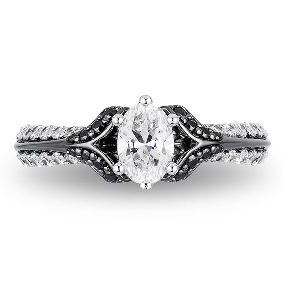 Enchanted Disney Villains Evil Queen 1 CT. T.w. Oval Diamond Engagement Ring in 14K White Gold with Black Rhodium