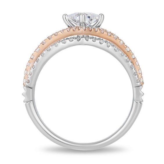 Enchanted Disney Aurora 1 CT. T.w. Princess-Cut Diamond Tilted Bypass Frame Engagement Ring in 14K Two-Tone Gold