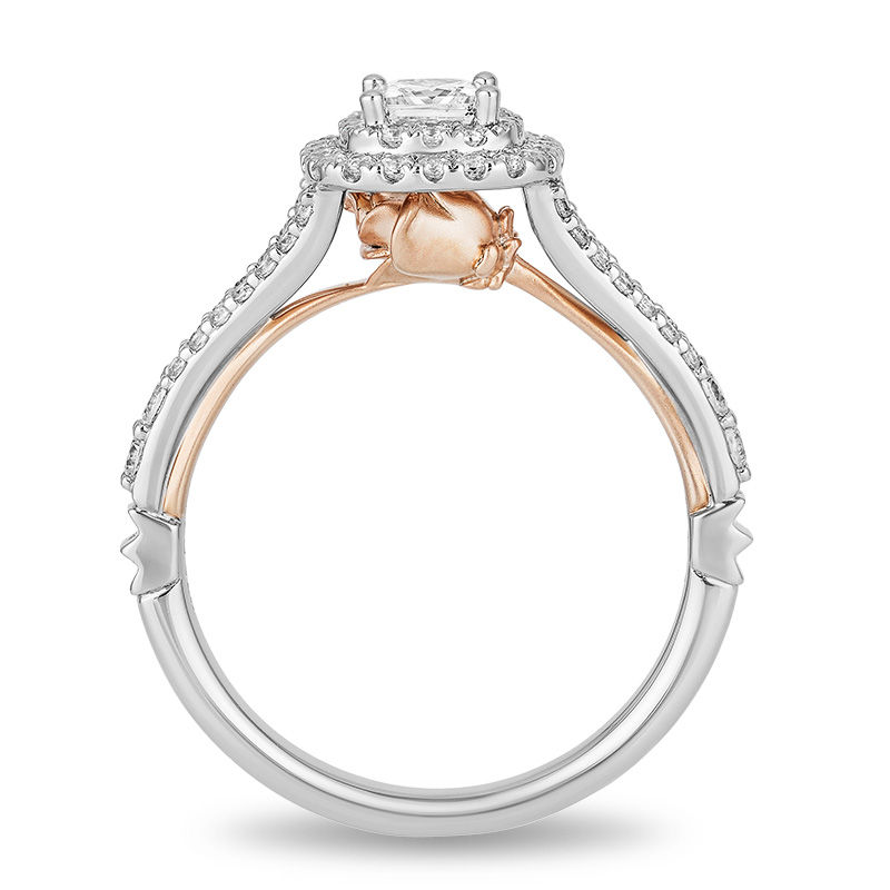 Enchanted Disney Belle 3/4 CT. T.W. Princess-Cut Diamond Double Frame Rose Engagement Ring in 14K Two-Tone Gold