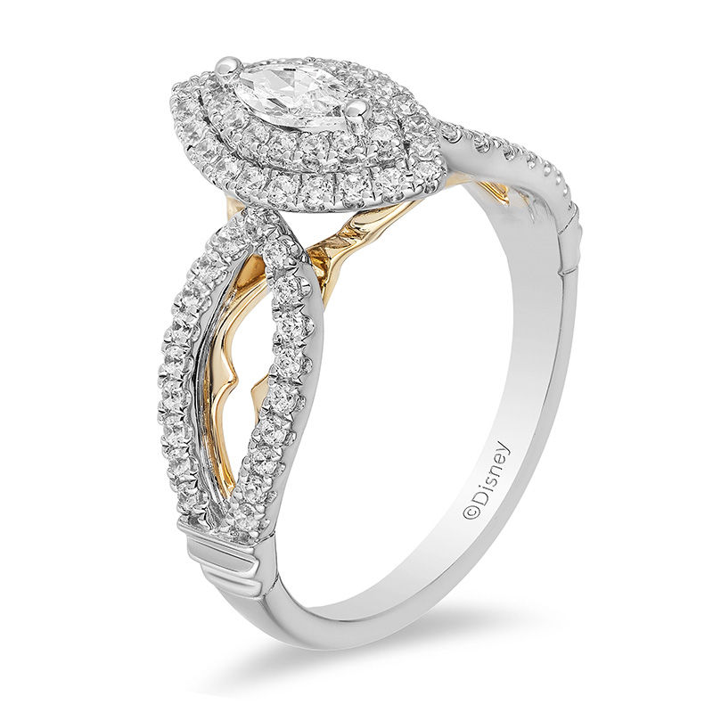 Main Image 2 of Enchanted Disney Jasmine 3/4 CT. T.W. Marquise Diamond Double Frame Engagement Ring in 14K Two-Tone Gold