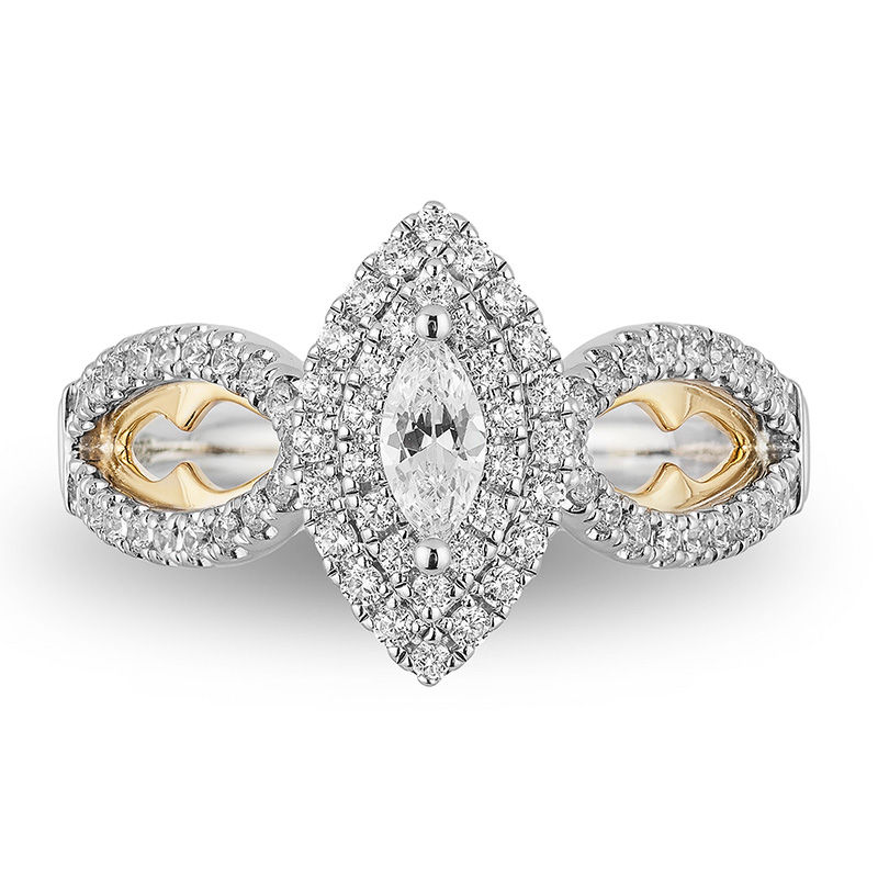 Main Image 4 of Enchanted Disney Jasmine 3/4 CT. T.W. Marquise Diamond Double Frame Engagement Ring in 14K Two-Tone Gold