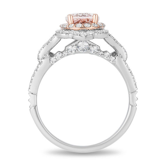 Enchanted Disney Aurora Oval Morganite and 3/4 CT. T.w. Diamond Scallop Frame Engagement Ring in 14K Two-Tone Gold