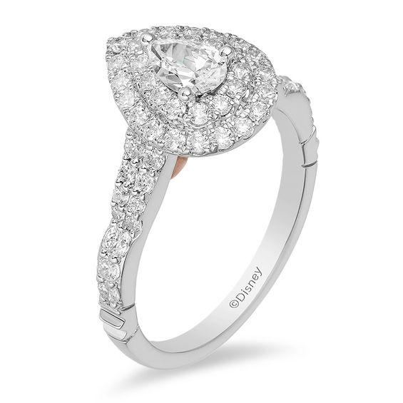 Enchanted Disney Ariel 1 CT. T.w. Pear-Shaped Diamond Double Frame Shell Engagement Ring in 14K White Gold