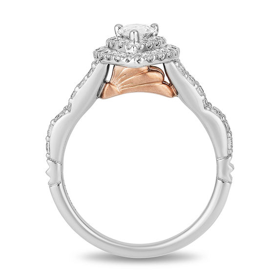 Enchanted Disney Ariel 1 CT. T.w. Pear-Shaped Diamond Double Frame Shell Engagement Ring in 14K White Gold