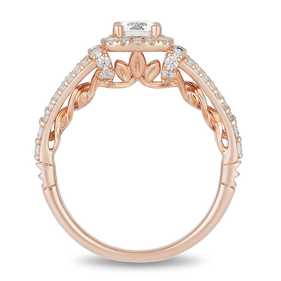 Enchanted Disney Rapunzel 1 CT. T.w. Diamond Cushion Frame Collar Engagement Ring in 14K Rose Gold