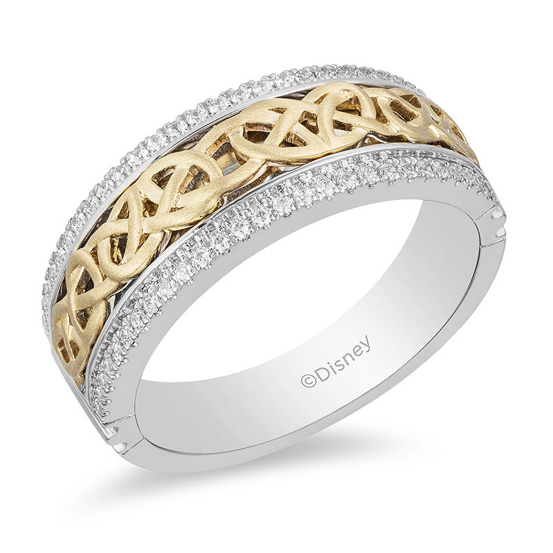 Enchanted Disney Men's 1/4 CT. T.W. Diamond Celtic Knot Center Wedding Band in 14K Two-Tone Gold