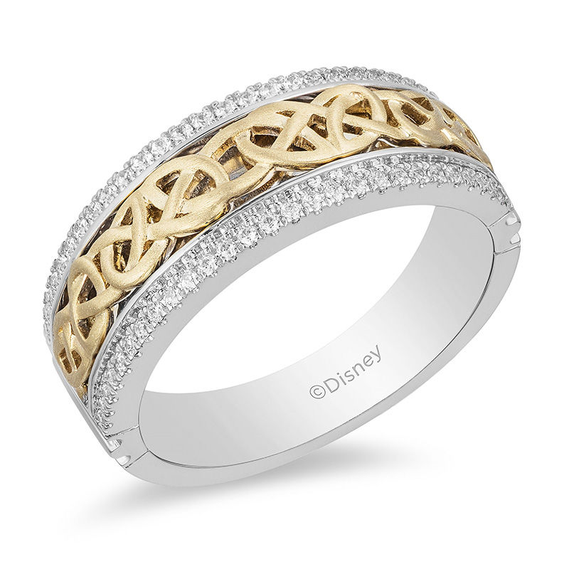 Main Image 1 of Enchanted Disney 1/4 CT. T.W. Diamond Celtic Knot Center Wedding Band in 14K Two-Tone Gold