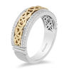 Thumbnail Image 1 of Enchanted Disney Men's 1/4 CT. T.W. Diamond Celtic Knot Center Wedding Band in 14K Two-Tone Gold